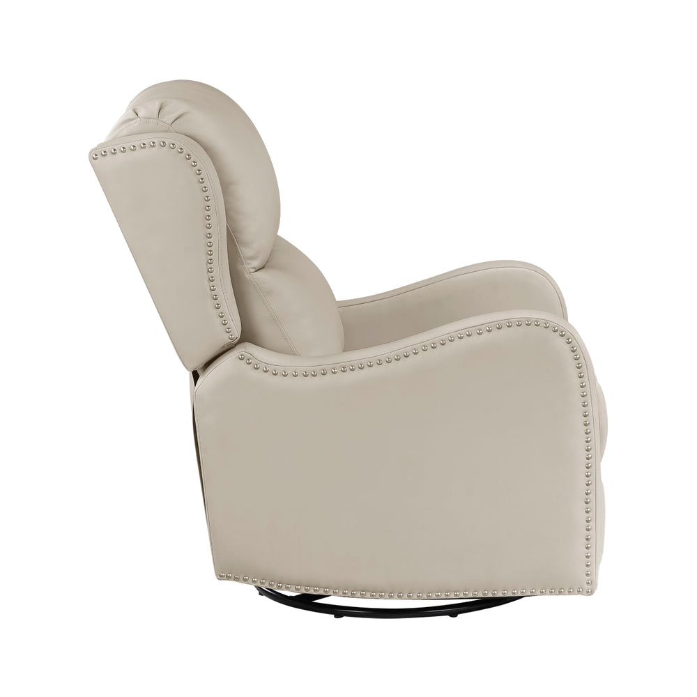 Crown Taupe Leather Swivel Glider Recliner