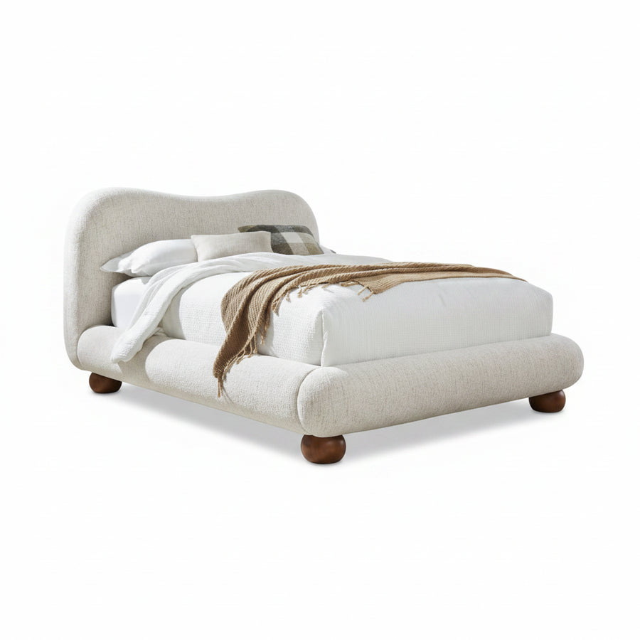 Afra Chenille Upholstered Wood Leg Platform Bed in Chinchilla