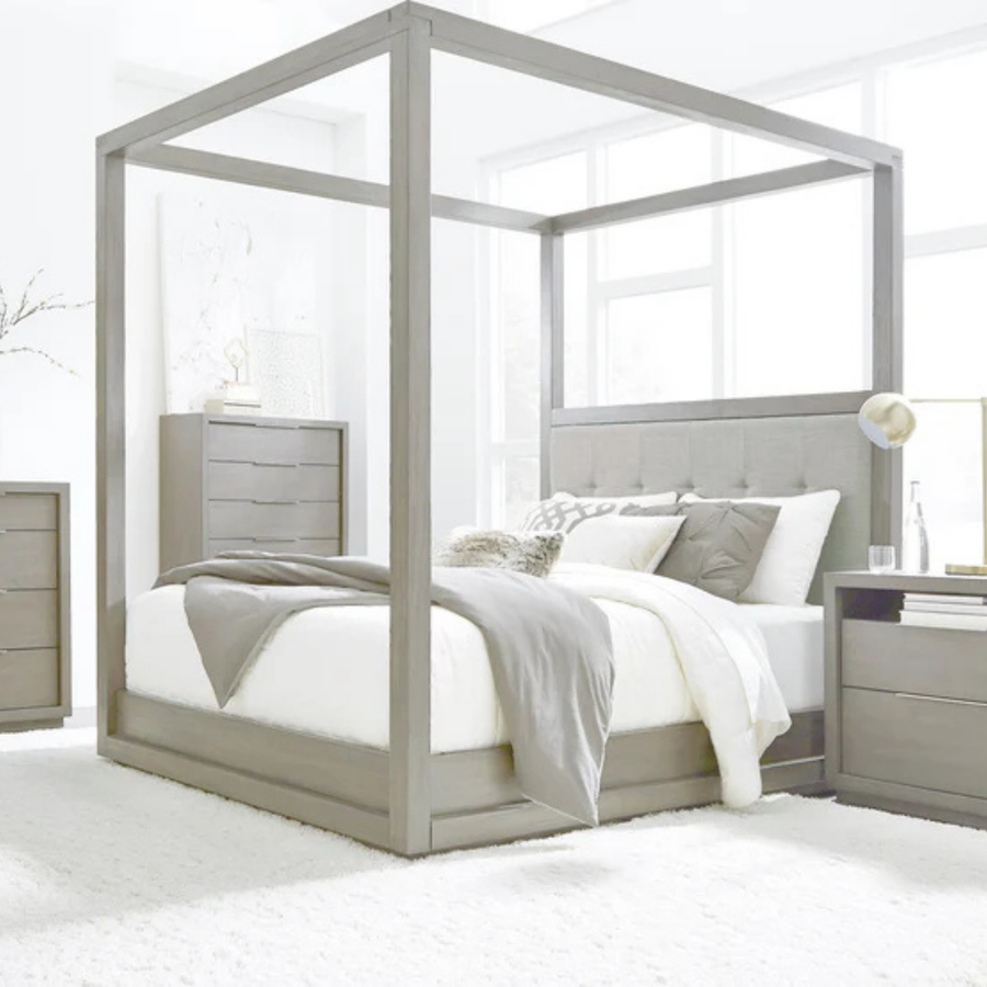 Ashi Upholstered Canopy Bed in Mineral Complete Room