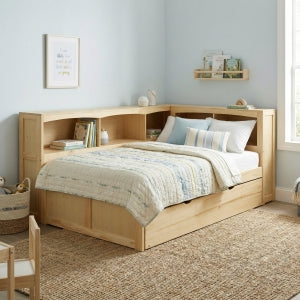 Bartly Twin Bookcase Corner Bed with Twin Trundle