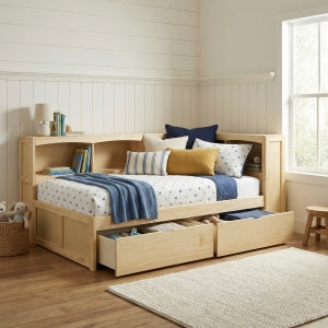 Bartly Twin Bookcase Corner Bed with Storage Boxes