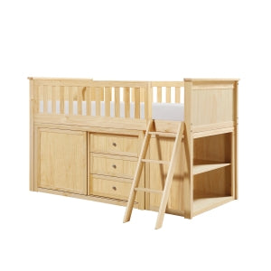Bartly Low Loft Bunk with Bookcase and Dresser