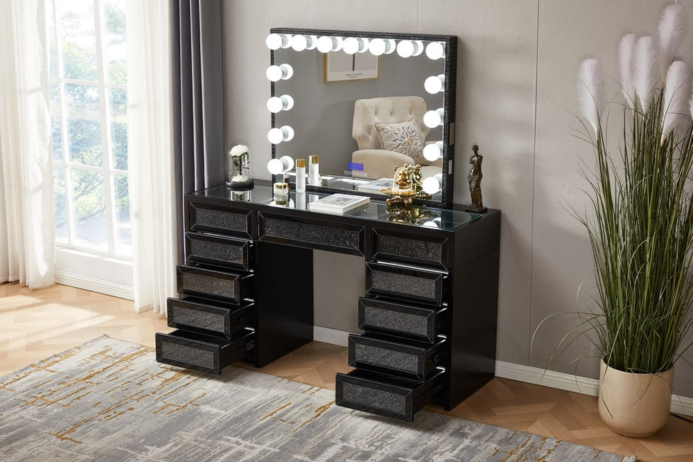 Runway 11 Drawer Vanity Glossy Black Laquear Finish