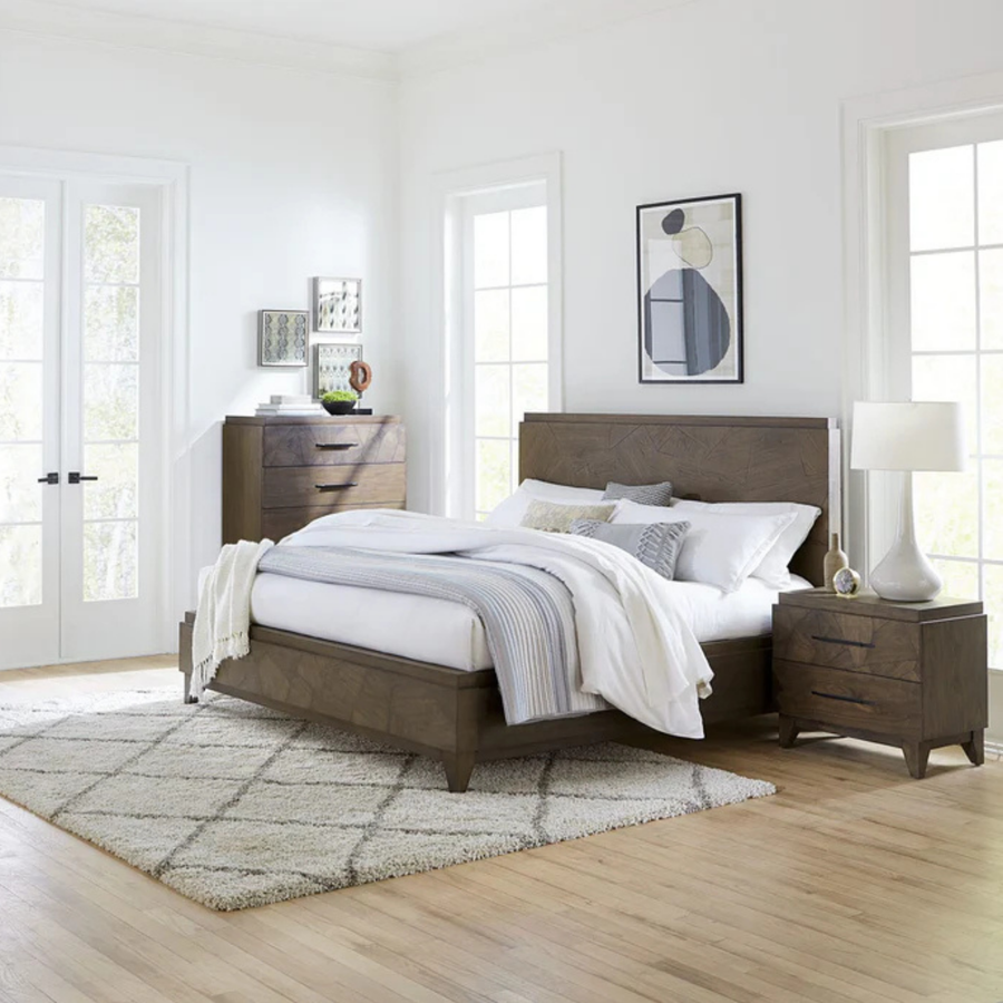 Brooks Wood Panel Bed in Wild Oats Brown Complete Room