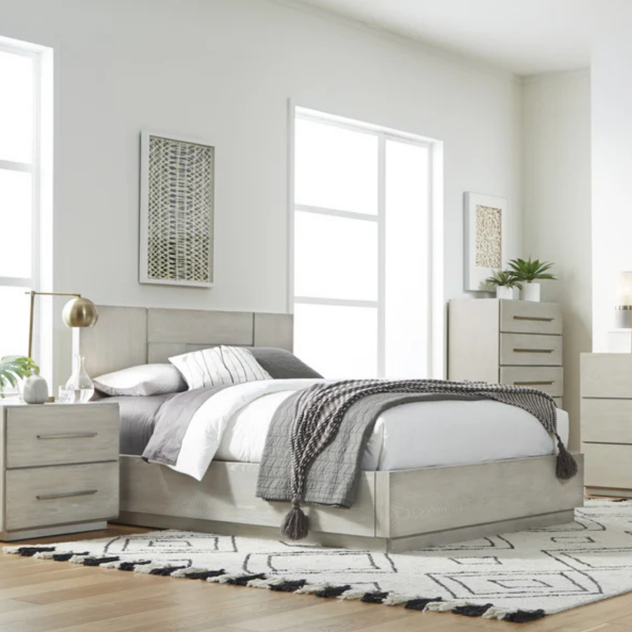 Driftwood Wood Panel Bed in Cotton Grey Complete Room