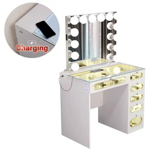Emily 6 Glass Fronted Drawers Vanity Desk with Vanity Mirror