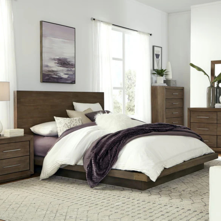 Marlborough Wood Platform Bed in Dark Pine Complete Room