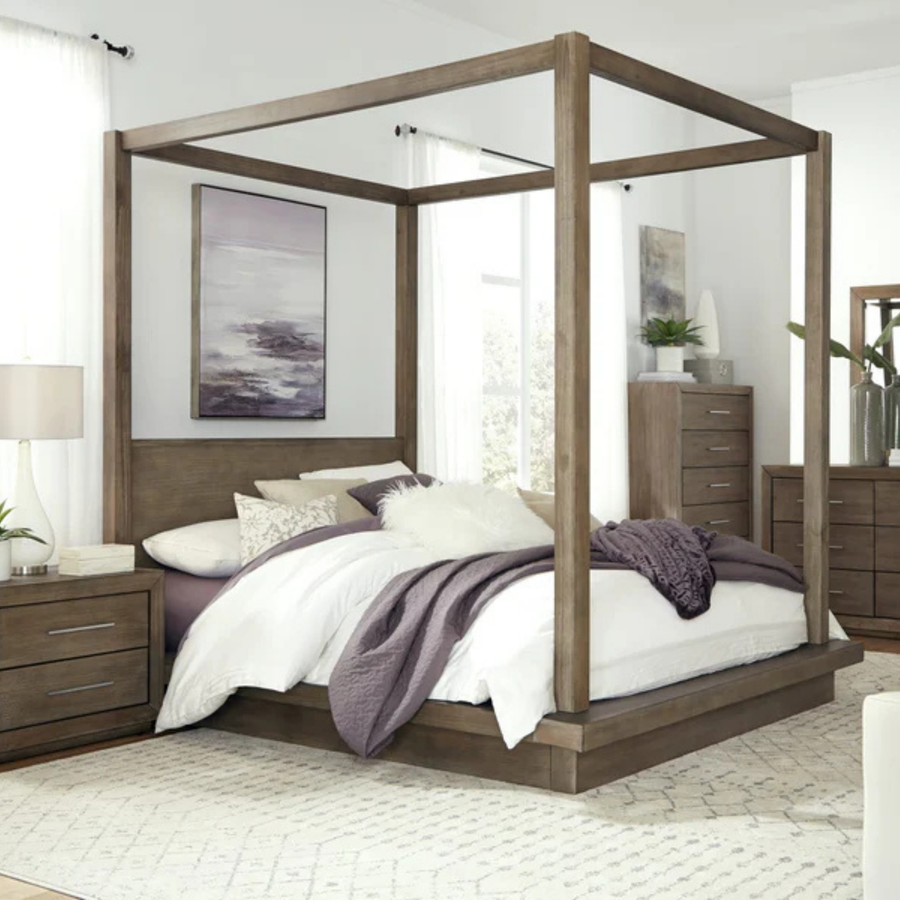 Marlborough Wood Canopy Bed in Dark Pine Complete Room