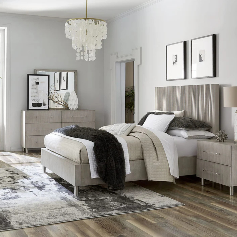 Mercer Wave-Patterned Bed in Misty Grey Complete Room