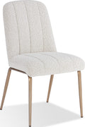 Apollo Upholstered Dining Chair in Ricotta Boucle and Brushed Bronze Metal