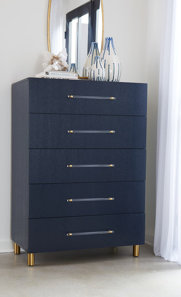 Mercer Five Drawer Chest in Navy Blue and Burnished Brass alternate view