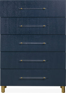 Mercer Five Drawer Chest in Navy Blue and Burnished Brass - View 5