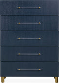 Mercer Five Drawer Chest in Navy Blue and Burnished Brass