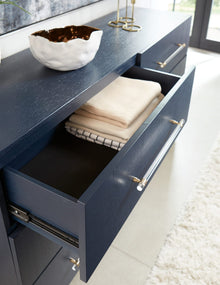 Mercer Six Drawer Dresser in Navy Blue and Burnished Brass - View 3