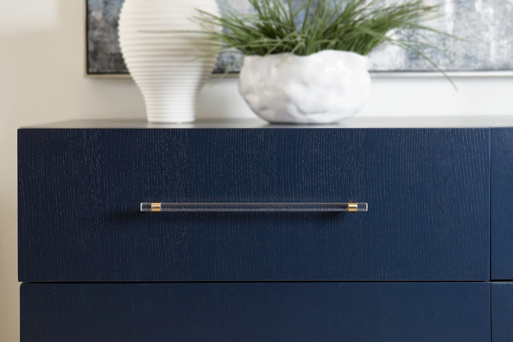 Mercer Six Drawer Dresser in Navy Blue and Burnished Brass - View 4