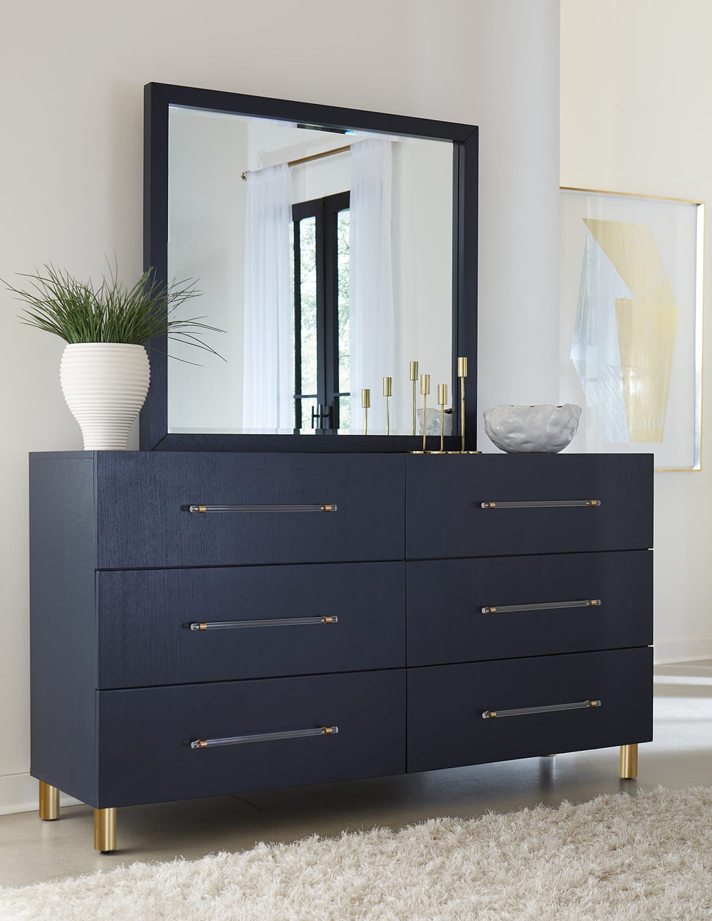 Mercer Six Drawer Dresser in Navy Blue and Burnished Brass - View 5