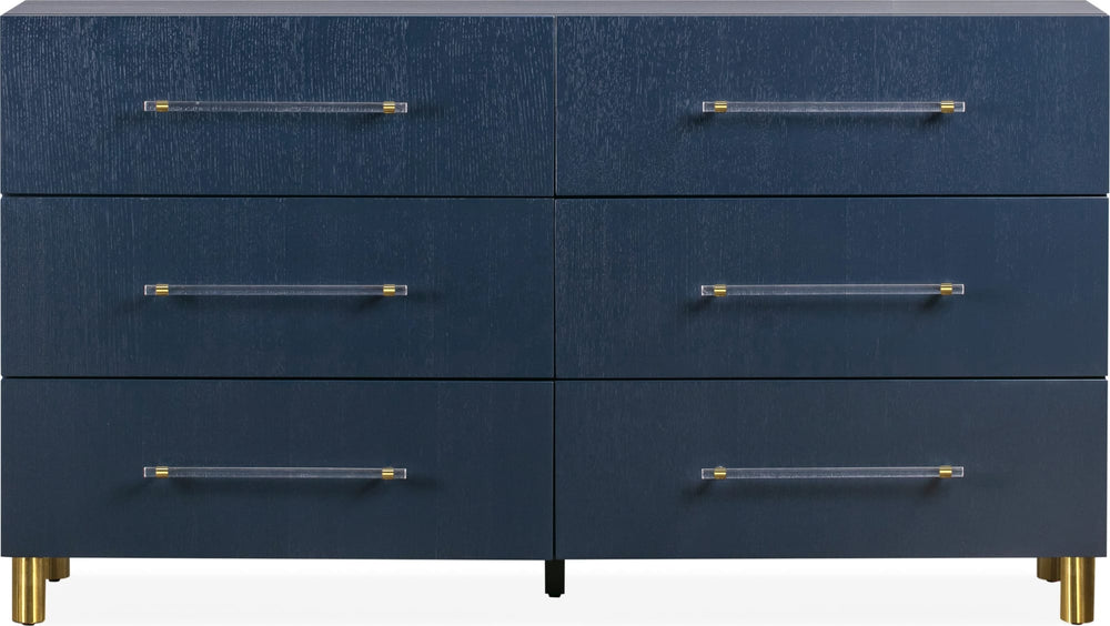 Mercer Six Drawer Dresser in Navy Blue and Burnished Brass - View 9
