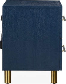 Mercer Two Drawer USB Charging Nightstand in Navy Blue and Burnished Brass - View 7