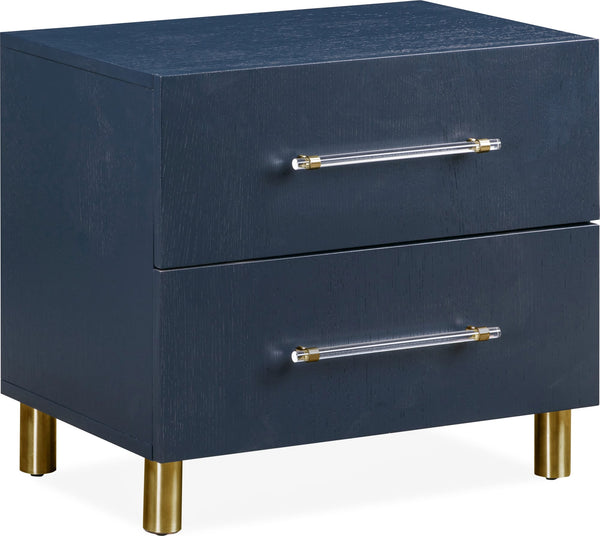 Mercer Two Drawer USB Charging Nightstand in Navy Blue and Burnished Brass alternate view