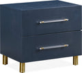 Mercer Two Drawer USB Charging Nightstand in Navy Blue and Burnished Brass