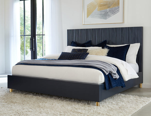 Mercer Wave-Patterned Bed in Navy Blue and Burnished Brass alternate view