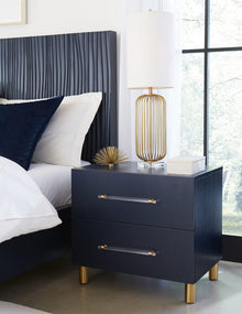 Mercer Wave-Patterned Bed in Navy Blue and Burnished Brass - View 4