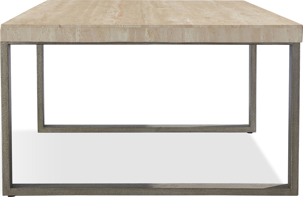 Marlowe Natural Travertine Coffee Table with Bronze Metal Base - View 7