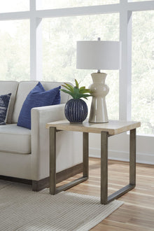 Marlowe Natural Travertine End Table with Bronze Metal Base