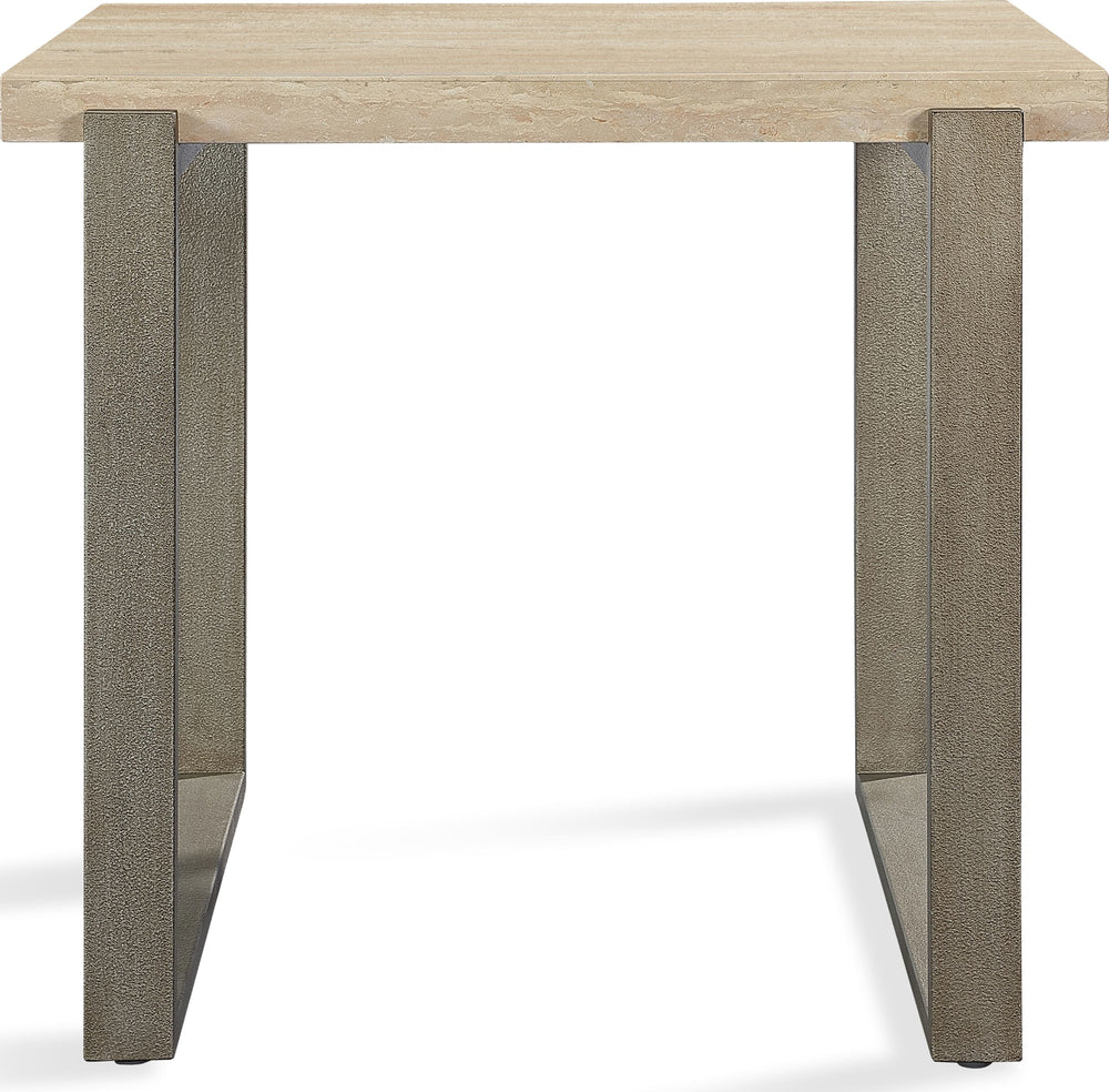 Marlowe Natural Travertine End Table with Bronze Metal Base - View 5