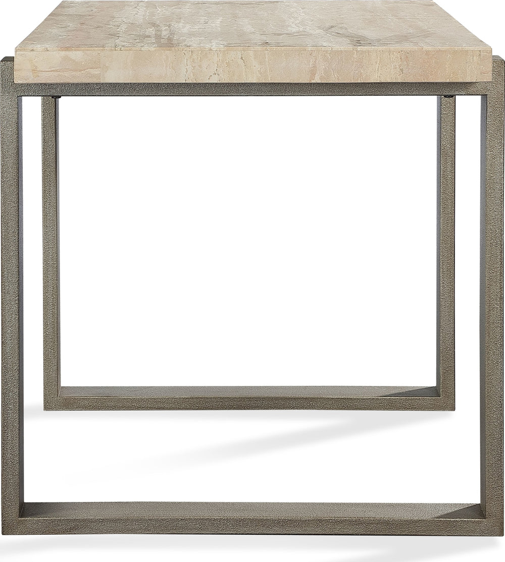 Marlowe Natural Travertine End Table with Bronze Metal Base - View 6