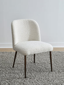 Avery Upholstered Dining Chair in Ricotta Boucle and Bronze Metal