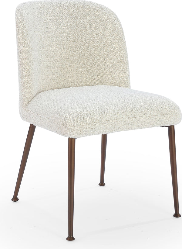 Avery Upholstered Dining Chair in Ricotta Boucle and Bronze Metal