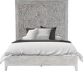 Coastal Chic Carved Platform Bed in Washed White