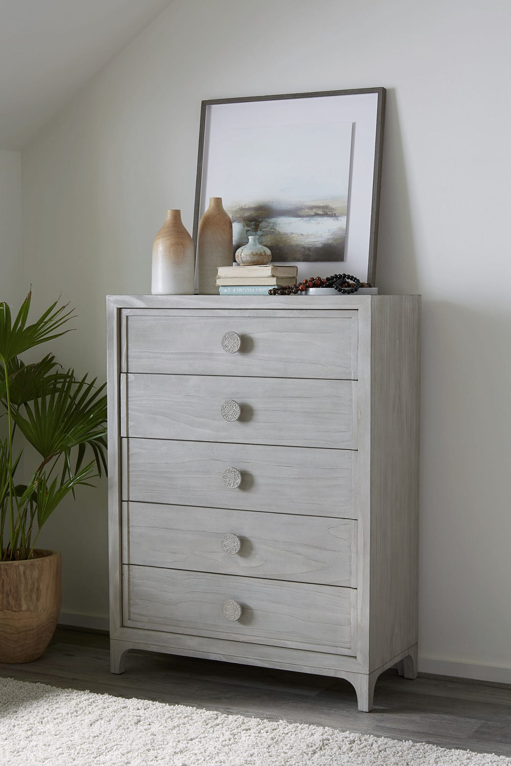 Coastal Chic Five-Drawer Chest in Washed White