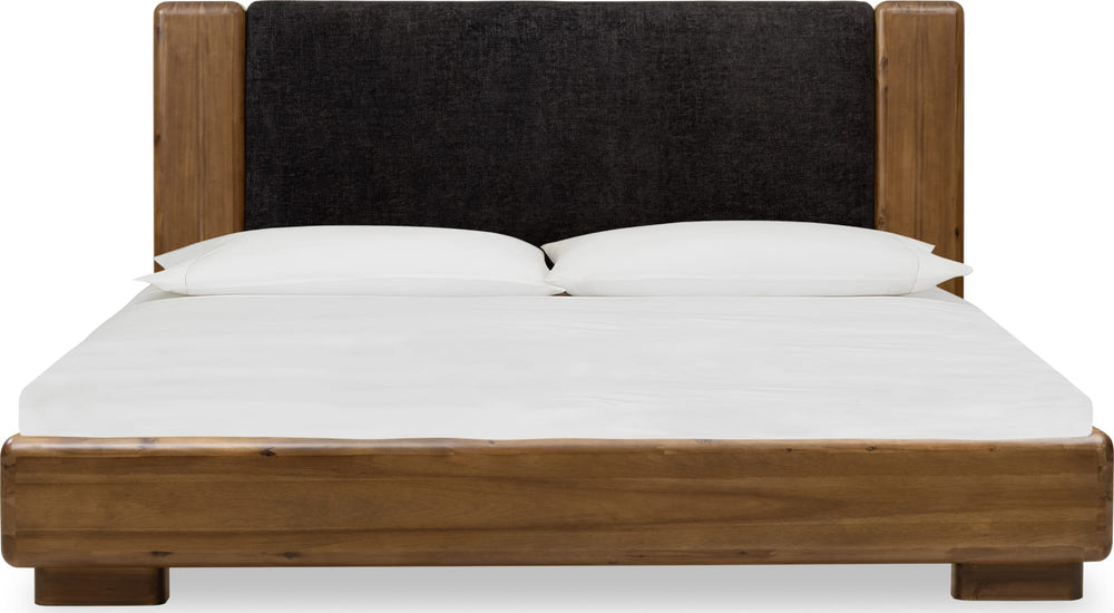 Bentley Chenille Upholstered Acacia Wood Platform Bed in Black and Impala - View 3