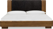 Bentley Chenille Upholstered Acacia Wood Platform Bed in Black and Impala - View 3