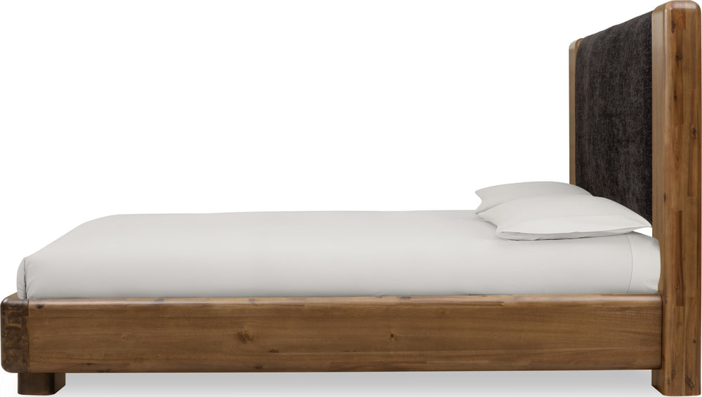 Bentley Chenille Upholstered Acacia Wood Platform Bed in Black and Impala - View 4