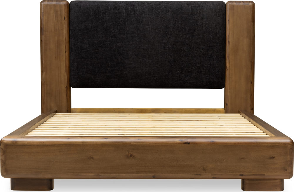 Bentley Chenille Upholstered Acacia Wood Platform Bed in Black and Impala - View 6
