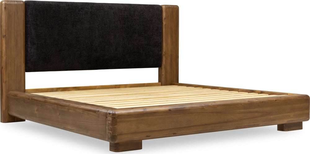 Bentley Chenille Upholstered Acacia Wood Platform Bed in Black and Impala - View 7