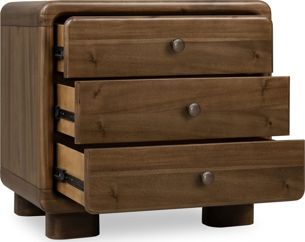 Bentley Three Drawer Acacia Wood Nightstand in Impala - View 4