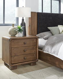Bentley Three Drawer Acacia Wood Nightstand in Impala - View 8