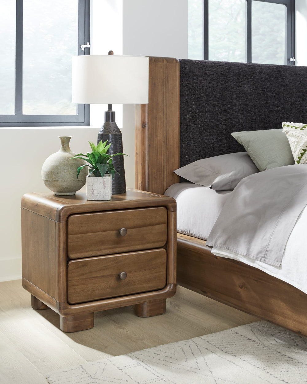 Bentley Two Drawer Acacia Wood Nightstand in Impala - View 8