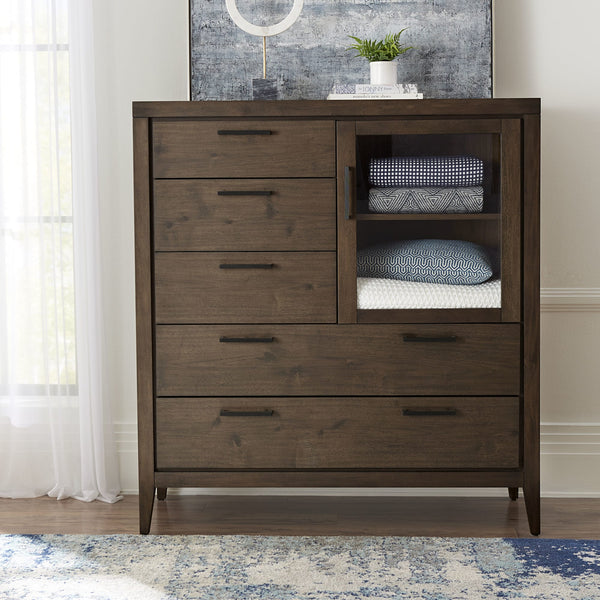 Beachwood Five Drawer One Door Walnut Sweater Chest in Wild Oats Brown alternate view