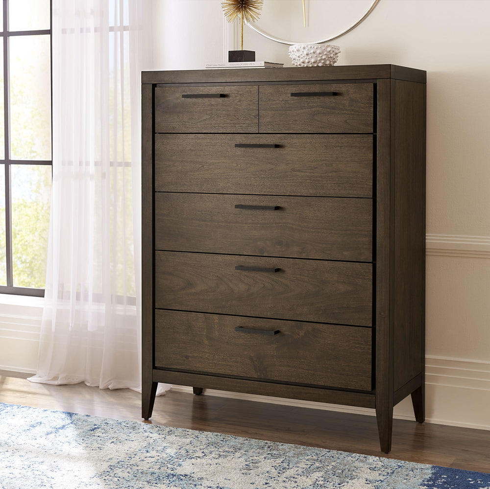 Beachwood Five Drawer Walnut Chest in Wild Oats Brown