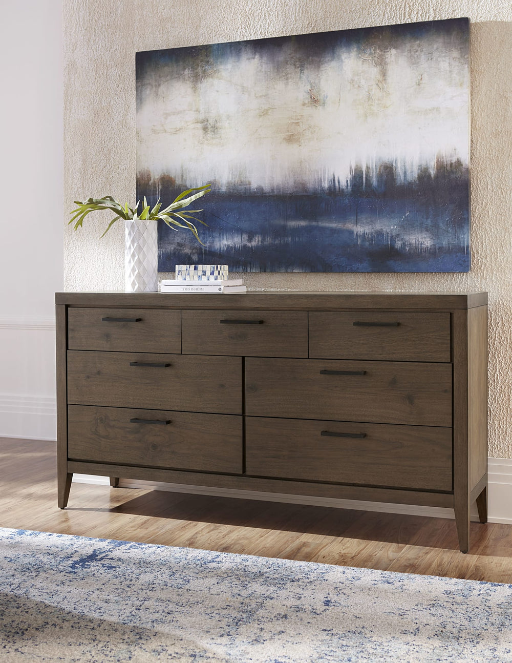 Beachwood Seven Drawer Walnut Dresser in Wild Oats Brown