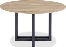 Manhattan Wood Pattern Round Sintered Stone Dining Table in Gunmetal and Washed Oak - View 2