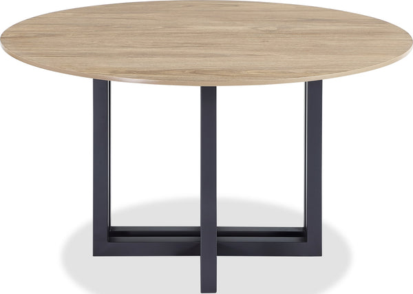 Manhattan Wood Pattern Round Sintered Stone Dining Table in Gunmetal and Washed Oak alternate view