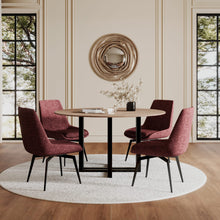 Manhattan Wood Pattern Round Sintered Stone Dining Table in Gunmetal and Washed Oak - View 7