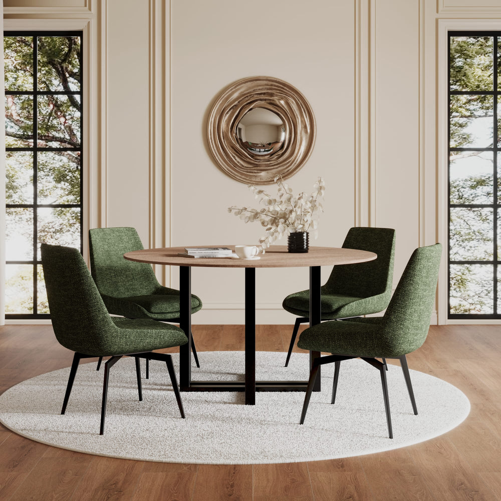 Manhattan Wood Pattern Round Sintered Stone Dining Table in Gunmetal and Washed Oak - View 8