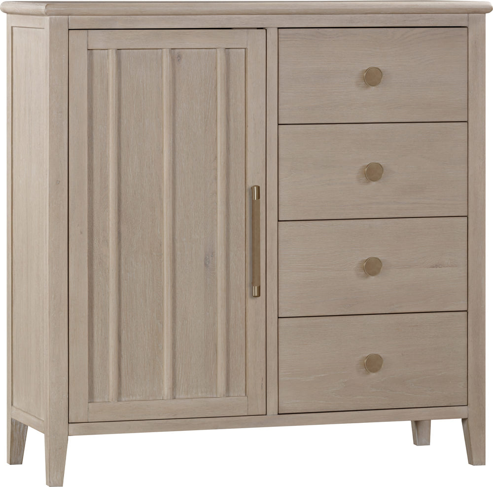 Carrington Six Drawer One Door Oak Wood Chest in Chai - View 4